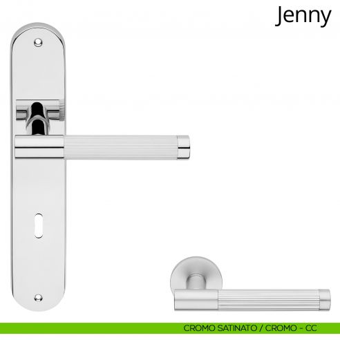 Maniglia con placca per porta Jenny Linea Calì - cromo satinato + cromo - foro patent