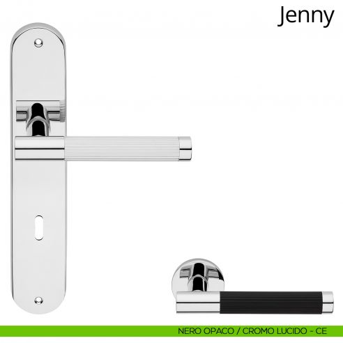 Maniglia con placca per porta Jenny Linea Calì - cromo satinato + nero opaco - foro patent