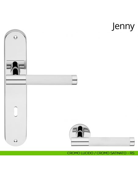 Maniglia con placca per porta Jenny Linea Calì - cromo lucido + cromo satinato - foro patent