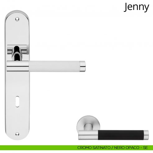 Maniglia con placca per porta Jenny Linea Calì - nero opaco + cromo lucido - foro patent