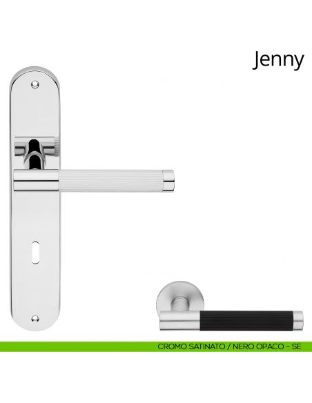 Maniglia con placca per porta Jenny Linea Calì - nero opaco + cromo lucido - foro patent