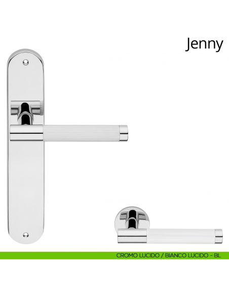 Maniglia con placca per porta Jenny Linea Calì - cromo lucido + bianco lucido - placca cieca