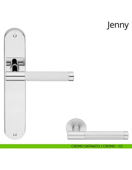 Maniglia con placca per porta Jenny Linea Calì - cromo satinato + cromo - placca cieca