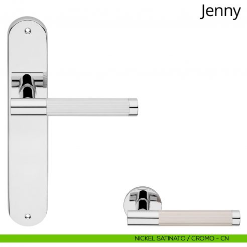 Maniglia con placca per porta Jenny Linea Calì - nickel satinato + cromo - placca cieca