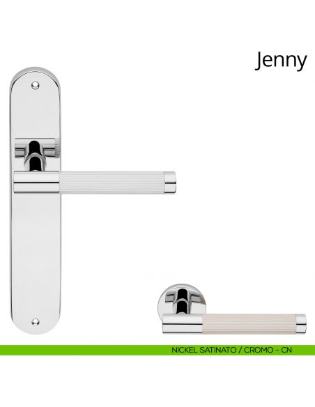 Maniglia con placca per porta Jenny Linea Calì - nickel satinato + cromo - placca cieca