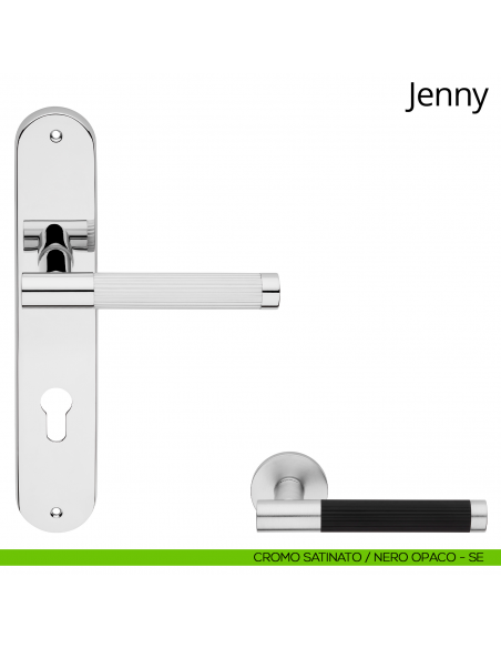 Maniglia con placca per porta Jenny Linea Calì - nero opaco + cromo lucido - foro yale