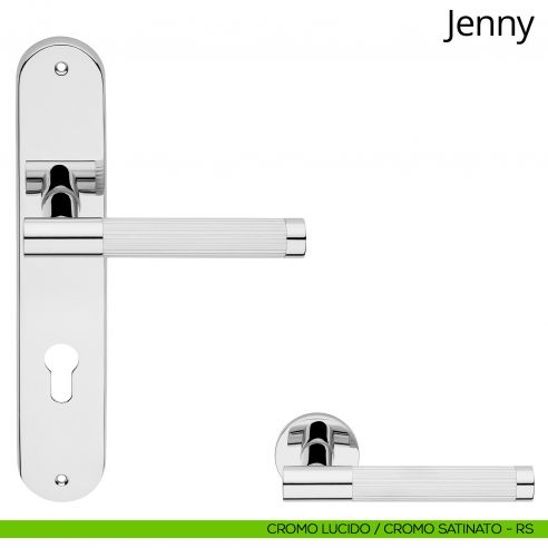 Maniglia con placca per porta Jenny Linea Calì - cromo lucido + cromo satinato - foro yale