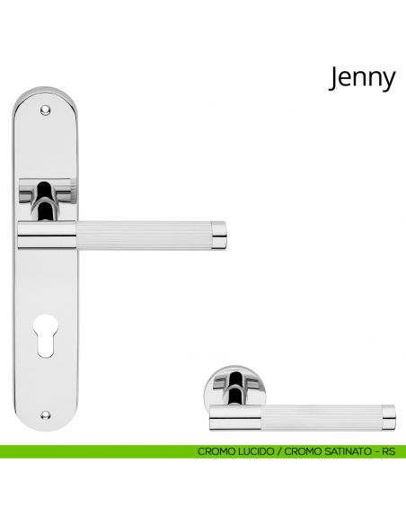 Maniglia con placca per porta Jenny Linea Calì - cromo lucido + cromo satinato - foro yale