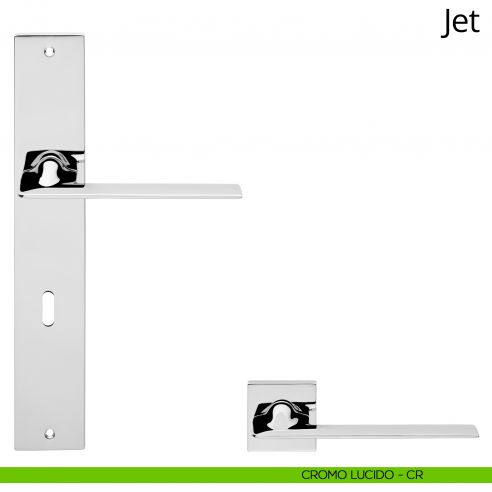 Maniglia con placca per porta Jet Linea Calì - cromo lucido - foro patent