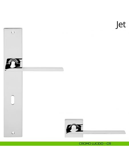 Maniglia con placca per porta Jet Linea Calì - cromo lucido - foro patent
