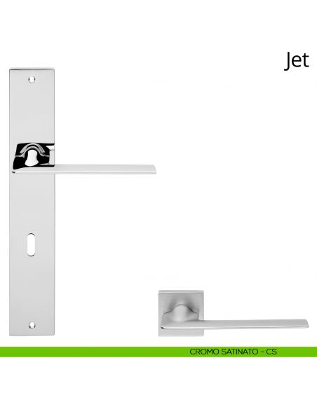 Maniglia con placca per porta Jet Linea Calì - cromo satinato - foro patent