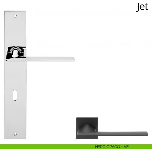 Maniglia con placca per porta Jet Linea Calì - nero opaco - foro patent