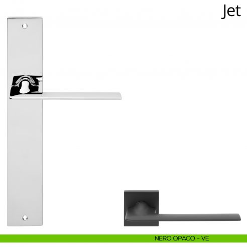 Maniglia con placca per porta Jet Linea Calì - nero opaco - placca cieca