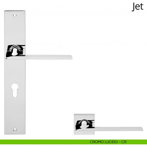 Maniglia con placca per porta Jet Linea Calì - cromo lucido - foro yale
