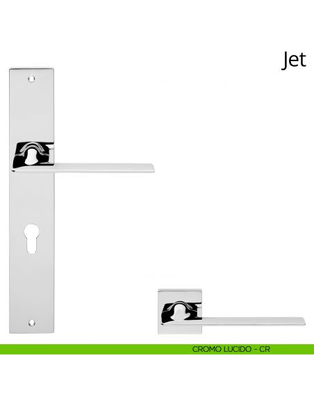 Maniglia con placca per porta Jet Linea Calì - cromo lucido - foro yale