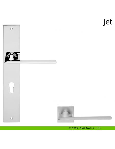 Maniglia con placca per porta Jet Linea Calì - cromo satinato - foro yale