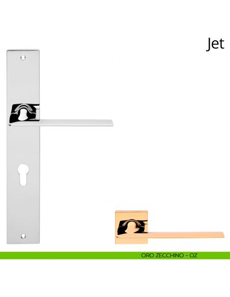 Maniglia con placca per porta Jet Linea Calì - oro zecchino - foro yale