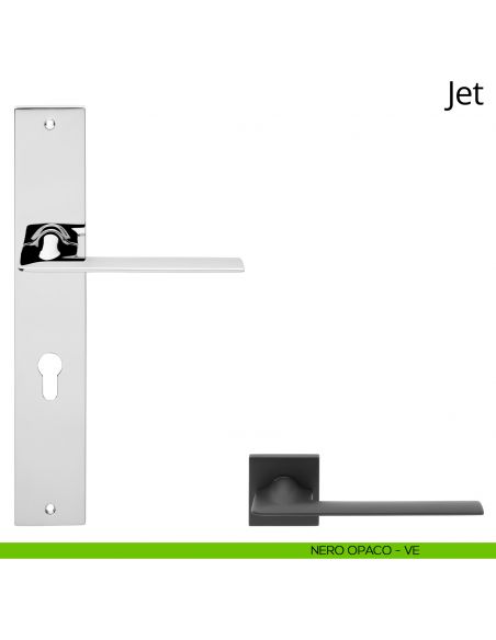 Maniglia con placca per porta Jet Linea Calì - nero opaco - foro yale