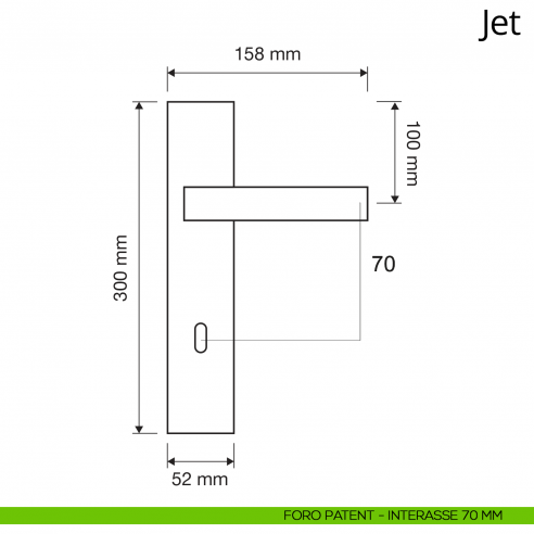 Maniglia con placca per porta Jet Linea Calì placca foro patent interasse 70 mm