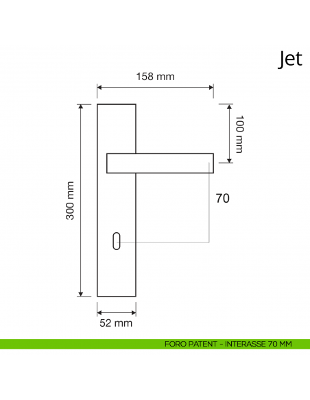 Maniglia con placca per porta Jet Linea Calì placca foro patent interasse 70 mm