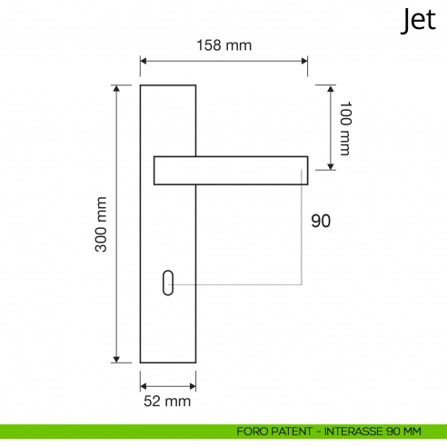 Maniglia con placca per porta Jet Linea Calì placca foro patent interasse 90 mm