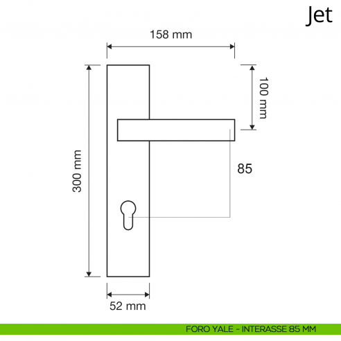 Maniglia con placca per porta Jet Linea Calì placca foro yale interasse 85 mm
