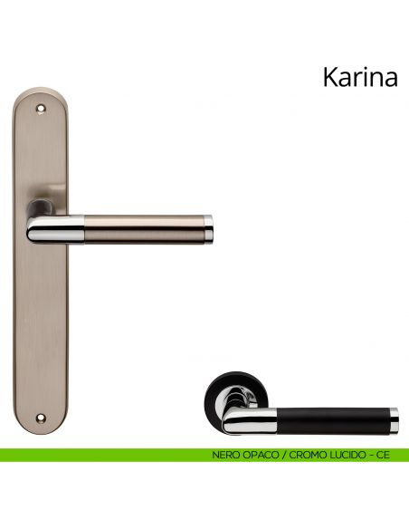 Maniglia con placca per porta Karina Linea Calì - nero opaco + cromo - placca cieca
