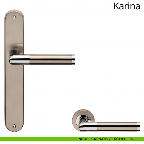 Maniglia con placca per porta Karina Linea Calì - nickel satinato + cromo - placca cieca