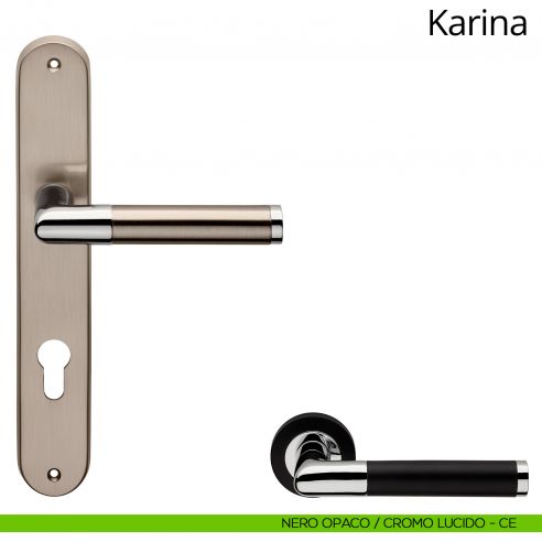 Maniglia con placca per porta Karina Linea Calì - nero opaco + cromo - foro yale