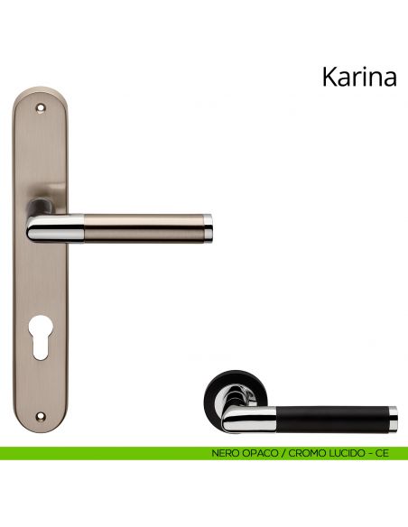 Maniglia con placca per porta Karina Linea Calì - nero opaco + cromo - foro yale
