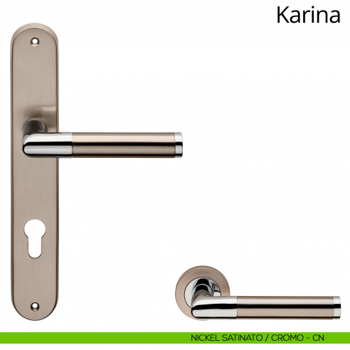 Maniglia con placca per porta Karina Linea Calì - nickel satinato + cromo - foro yale