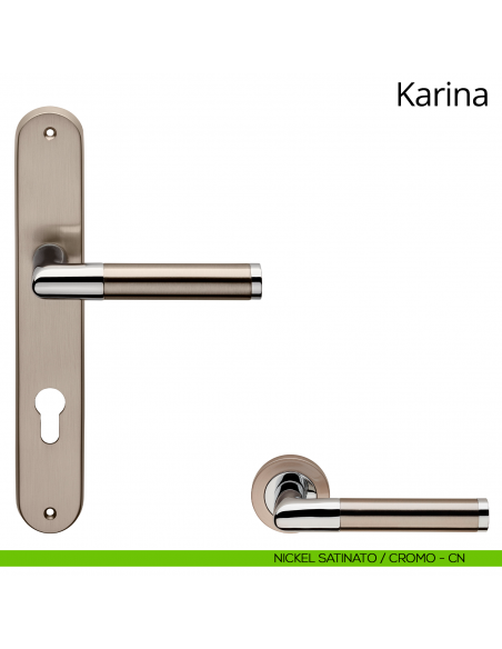 Maniglia con placca per porta Karina Linea Calì - nickel satinato + cromo - foro yale