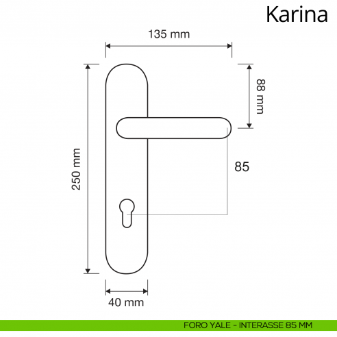 Maniglia con placca per porta Karina Linea Calì placca foro yale interasse 85 mm
