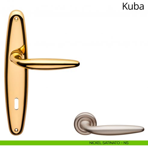 Maniglia con placca per porta Kuba Linea Calì - nickel satinato - foro patent