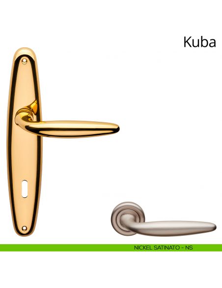 Maniglia con placca per porta Kuba Linea Calì - nickel satinato - foro patent