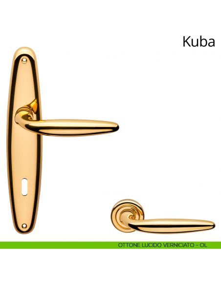 Maniglia con placca per porta Kuba Linea Calì - ottone lucido verniciato - foro patent