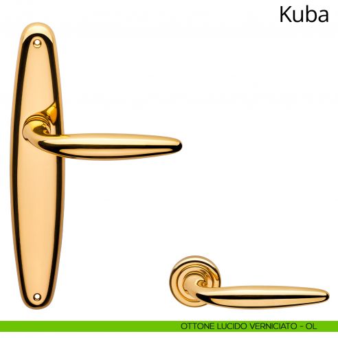 Maniglia con placca per porta Kuba Linea Calì - ottone lucido verniciato - placca cieca