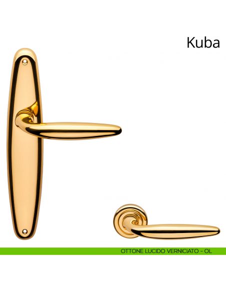 Maniglia con placca per porta Kuba Linea Calì - ottone lucido verniciato - placca cieca