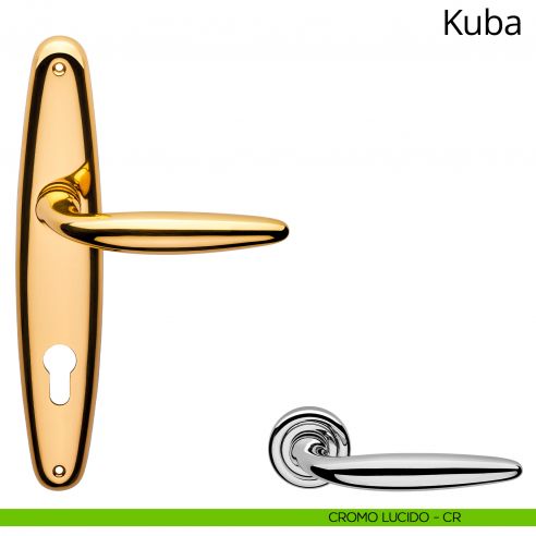 Maniglia con placca per porta Kuba Linea Calì - cromo lucido - foro yale