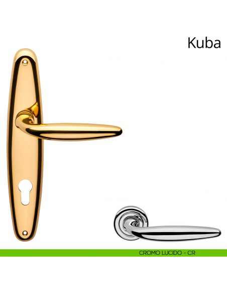 Maniglia con placca per porta Kuba Linea Calì - cromo lucido - foro yale