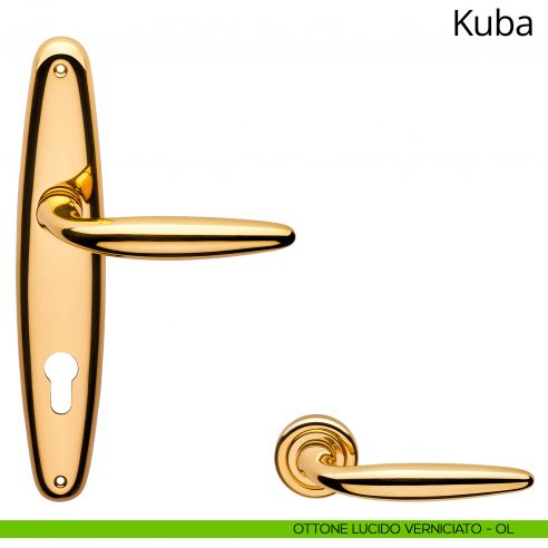 Maniglia con placca per porta Kuba Linea Calì - ottone lucido verniciato - foro yale