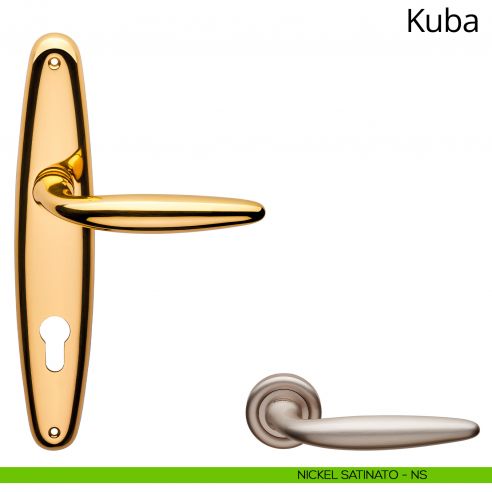 Maniglia con placca per porta Kuba Linea Calì - nickel satinato - foro yale