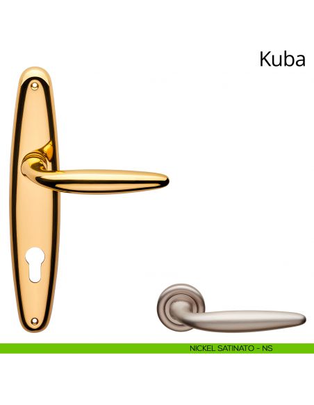 Maniglia con placca per porta Kuba Linea Calì - nickel satinato - foro yale