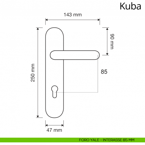 Maniglia con placca per porta Kuba Linea Calì placca foro yale interasse 85 mm