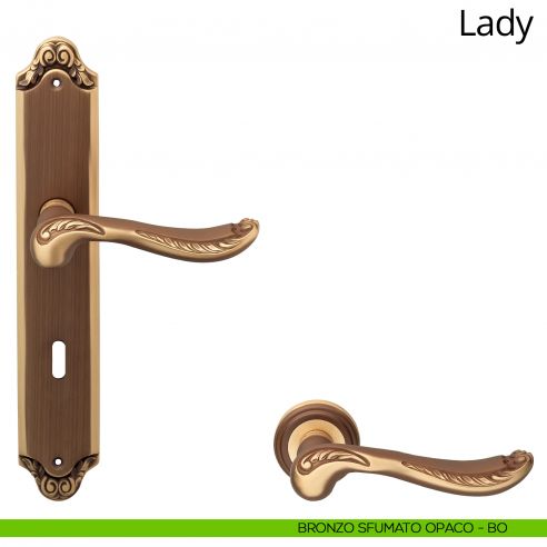Maniglia con placca per porta Lady Linea Calì - bronzo sfumato opaco - foro patent