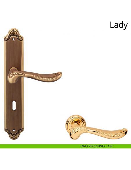 Maniglia con placca per porta Lady Linea Calì - oro zecchino - foro patent