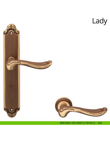 Maniglia con placca per porta Lady Linea Calì - bronzo sfumato opaco - placca cieca
