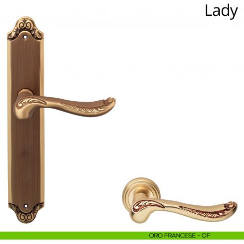 Maniglia con placca per porta Lady Linea Calì - oro francese - placca cieca