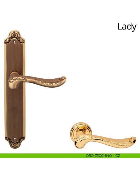 Maniglia con placca per porta Lady Linea Calì - oro zecchino - placca cieca