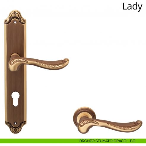 Maniglia con placca per porta Lady Linea Calì - bronzo sfumato opaco - foro yale